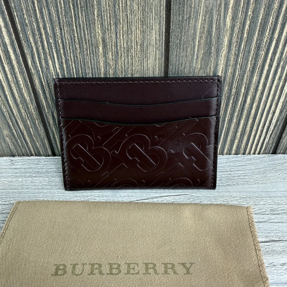 Burberry Sandon TB Monogram Calf Leather Card Holder Burgundy NWT Dust Bag